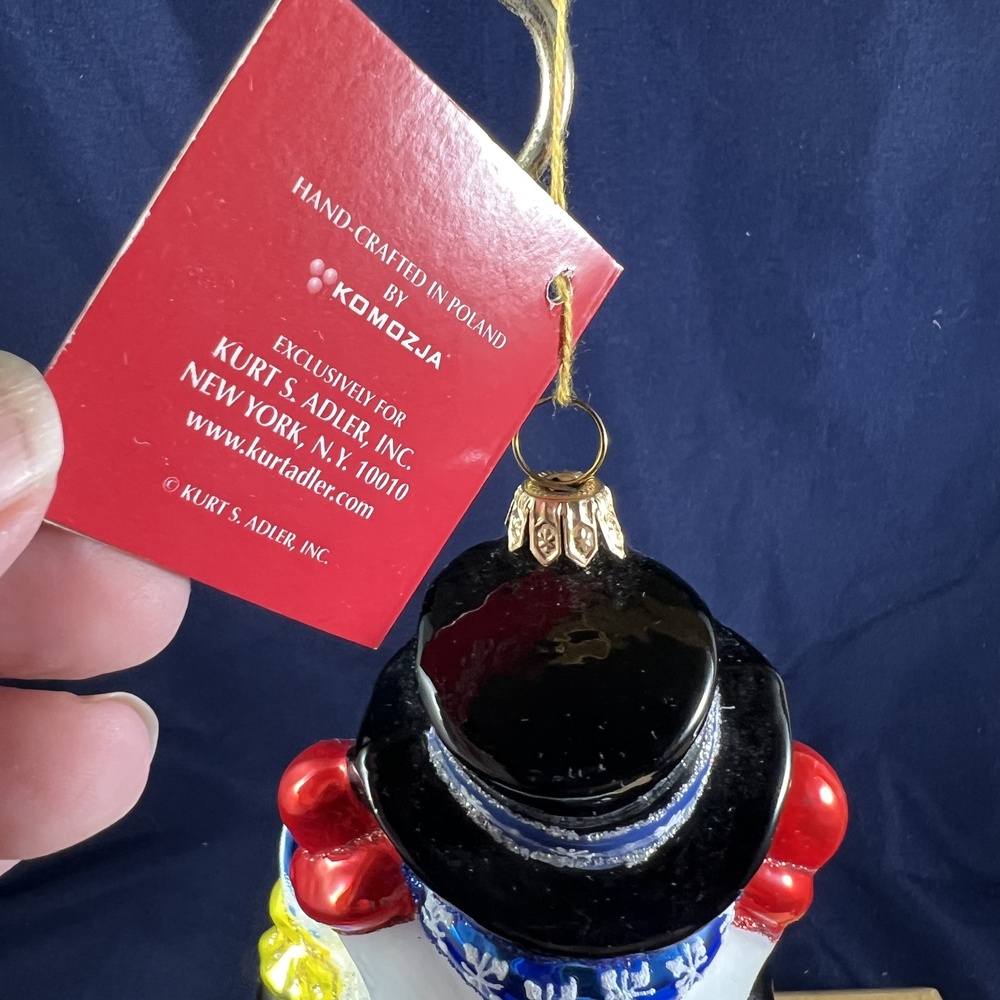 Kurt Adler Polonaise Chillin' Time Snowman Penguins Glass Ornament Boxed - Picture 3 of 5